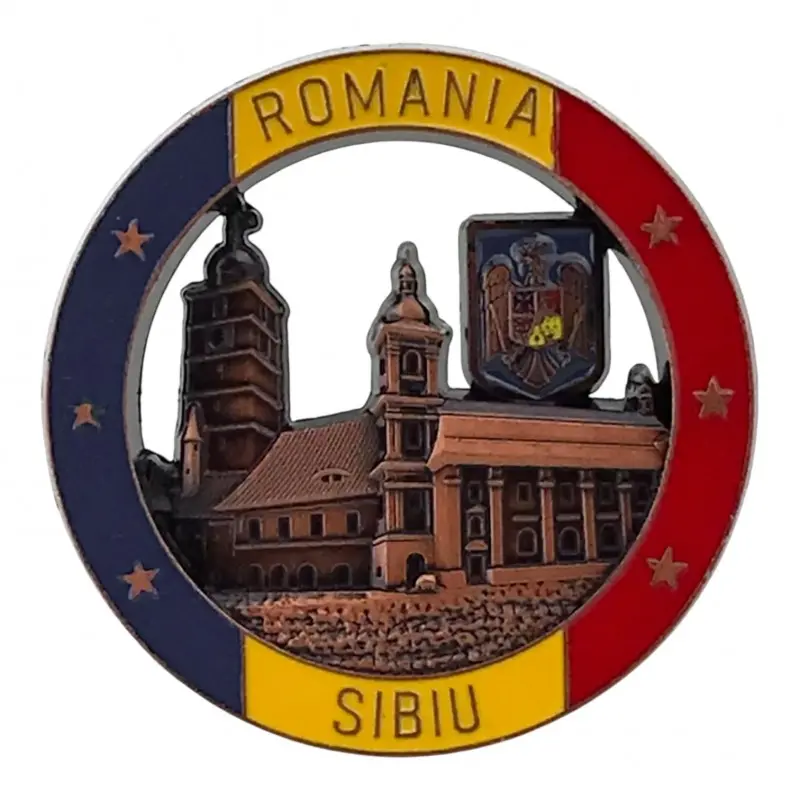 Sibiu romania, magnet din metal rotund, model 3098h